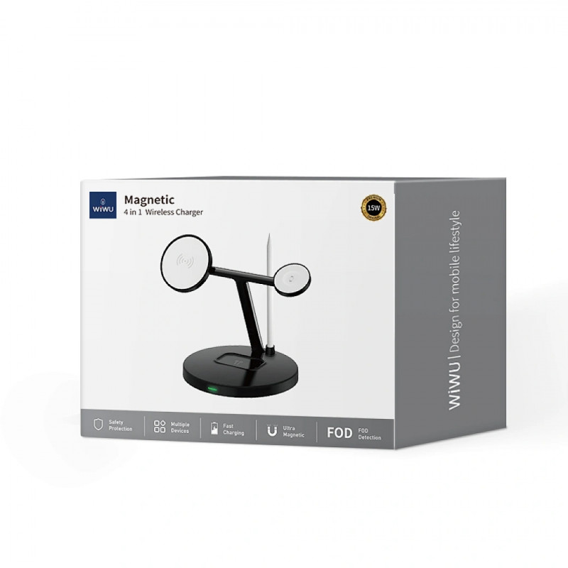 БЗУ WIWU Wi-W032 Magnetic 4 in 1 Cableless Charger (Black) в магазине vchehle.ua