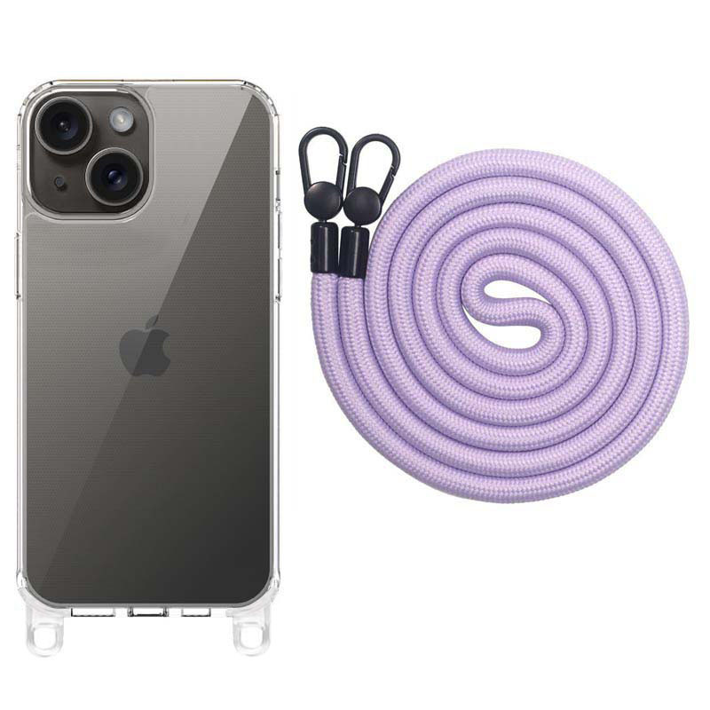 Чехол TPU Transparent with Straps для Apple iPhone 15 (6.1") (Light Purple)