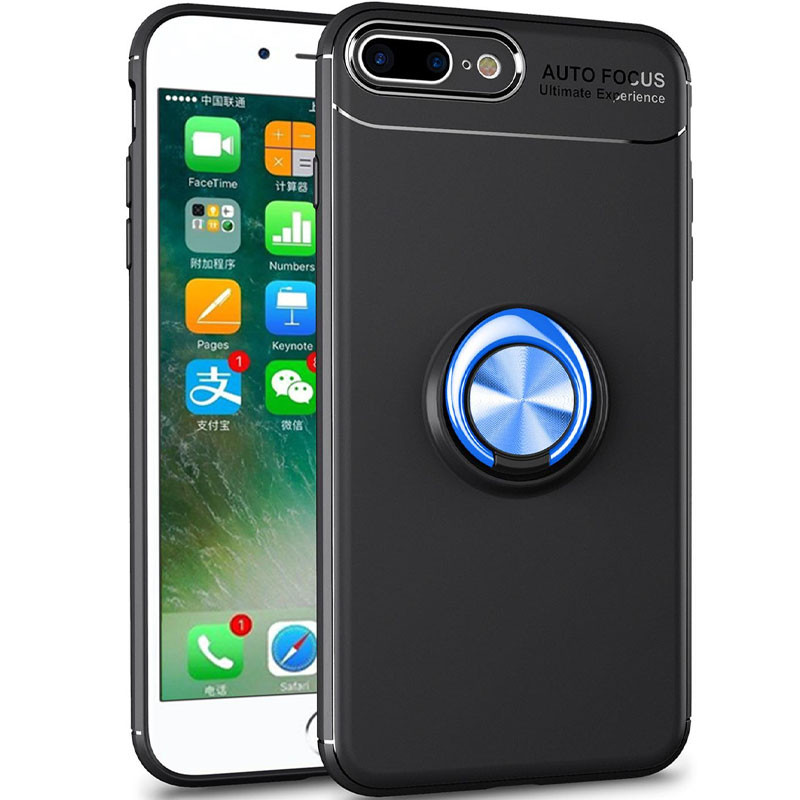 TPU чохол Deen ColorRing під магнітний тримач (opp) на Apple iPhone 7 plus / 8 plus (5.5") (Чорний / Синій)