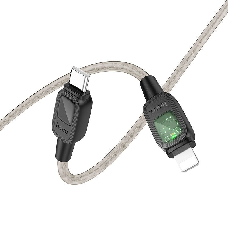 Фото Дата кабель Hoco U124 Stone silicone Power-off Type-C to Lightning (1.2m) (Black) в маназині vchehle.ua