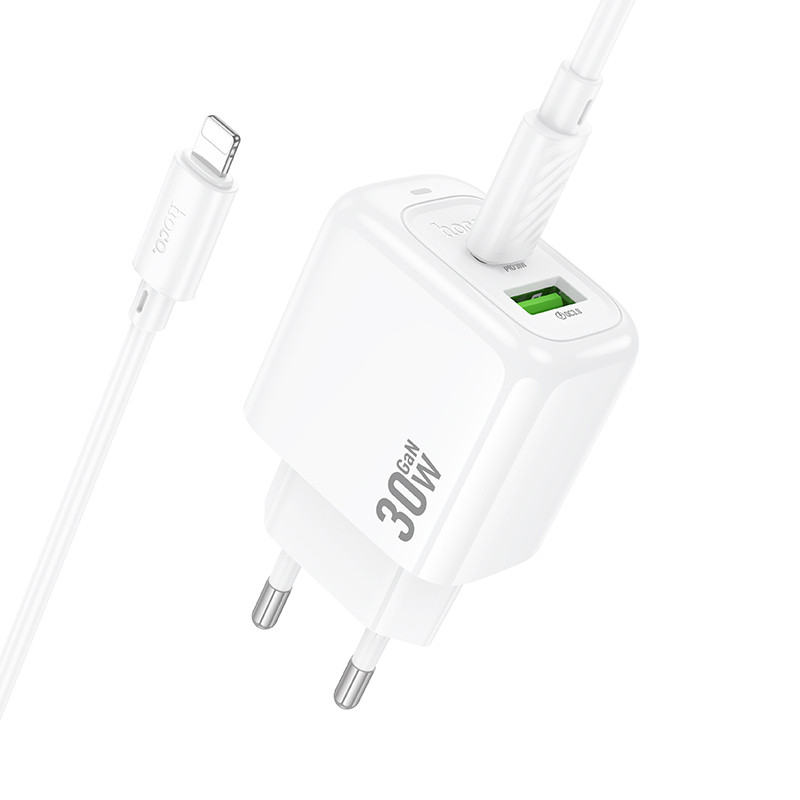 Заказать СЗУ Hoco CS55A Surplus PD30W+QC3.0 (1USB-A/1C) + кабель Type-C to Lightning (White) на vchehle.ua