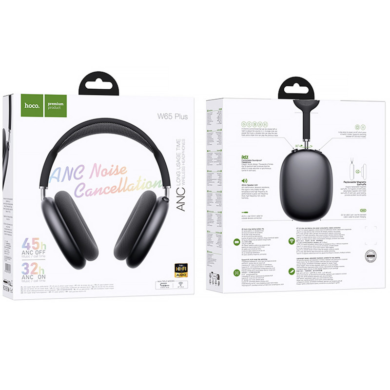 Накладные беспроводные наушники Hoco W65 Plus Happy ANC (Deep space gray) в магазине vchehle.ua