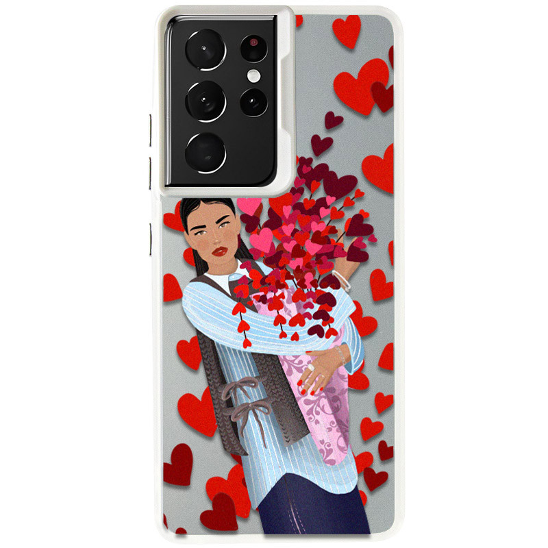 TPU+PC чехол TakiTaki Love magic glow для Samsung Galaxy S21 Ultra (Girl in love / White)