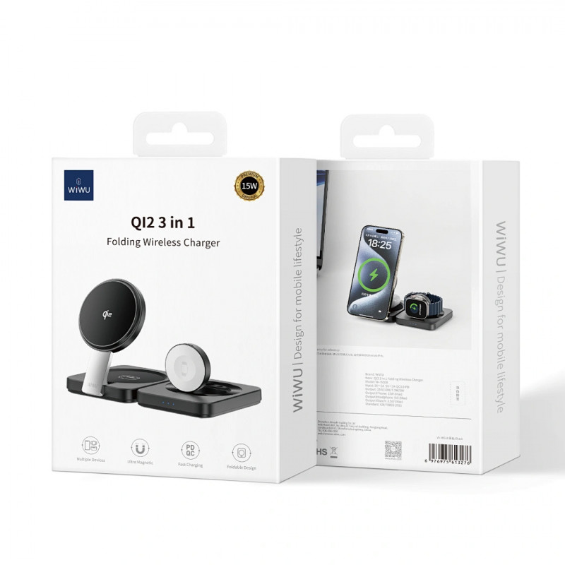 Купить БЗУ WIWU Wi-W028 QI2 3 in 1 wireless charger (Black) на vchehle.ua