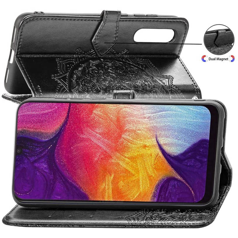 Фото Шкіряний чохол-книжка Art Case з візитницею на Samsung Galaxy A70 (A705F) (Чорний) на vchehle.ua
