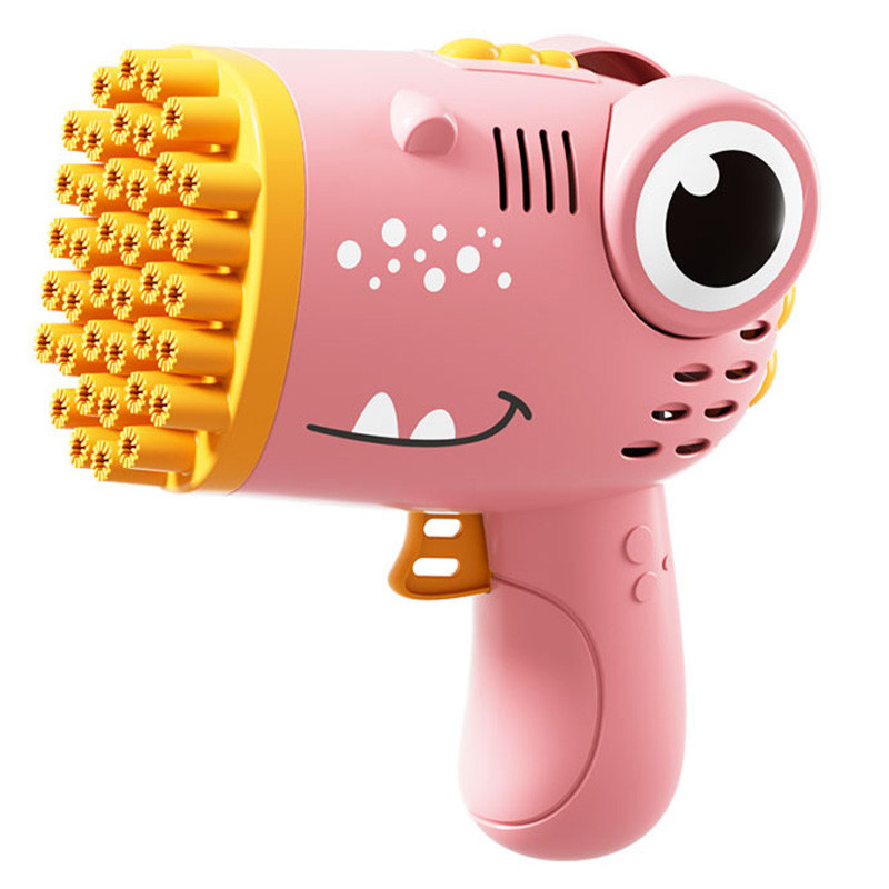 Пистолет для мыльных пузырей Dinosaur Bubble Gun с насадкой на 40 отверстий 50ml (Pink)