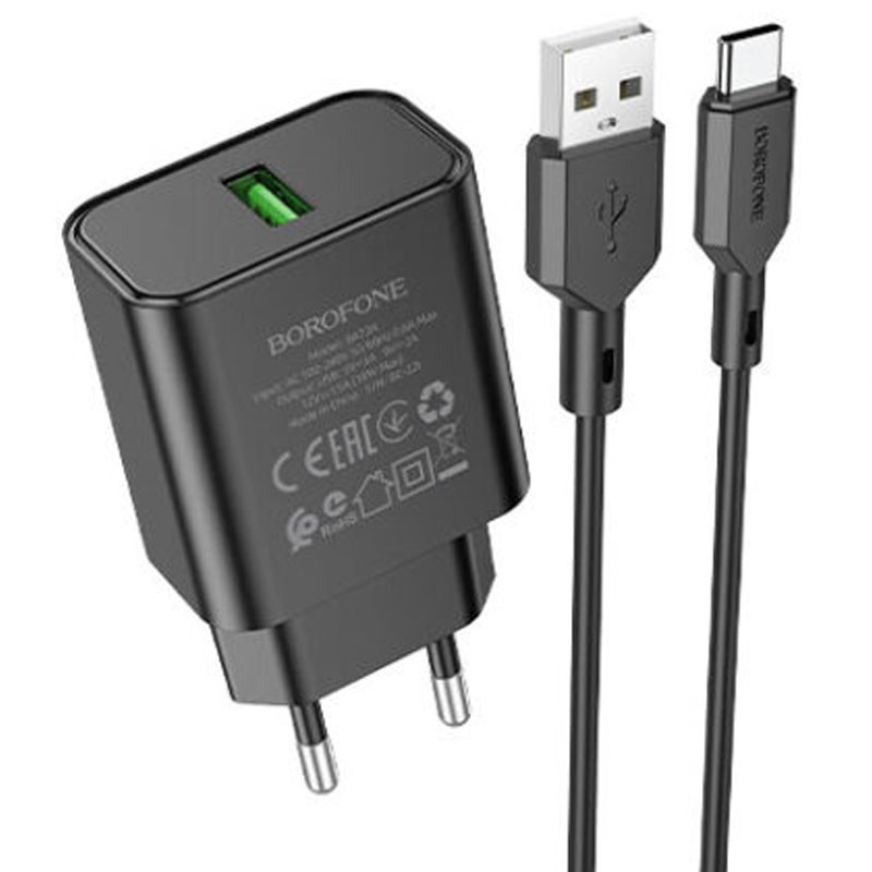 СЗУ Borofone BA72A Spring QC3.0 USB to Type-C (Black)