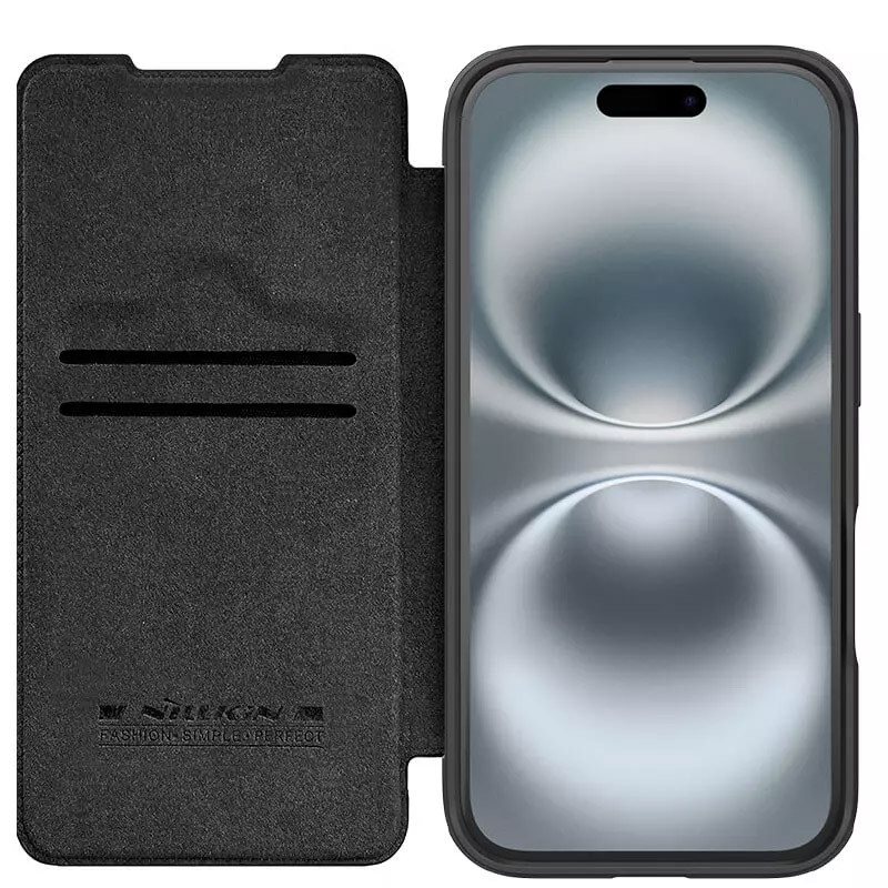 Фото Шкіряний чохол (книжка) Nillkin Qin Prop для Apple iPhone 16 (6.1") (Black) в маназині vchehle.ua