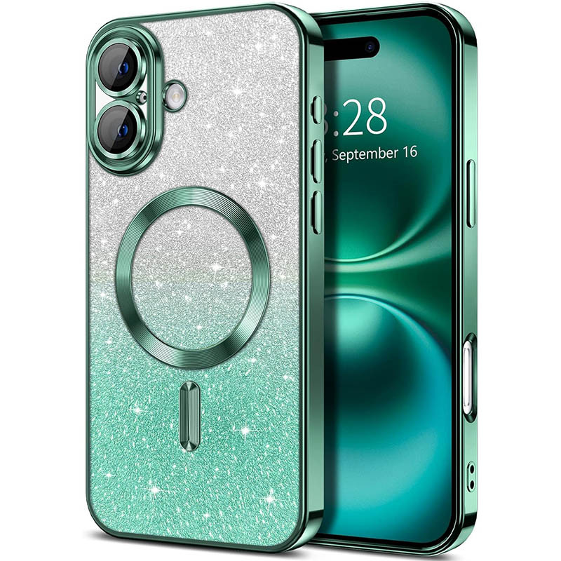 TPU чехол Delight case with Magnetic Safe с защитными линзами на камеру для Apple iPhone 16 (6.1") (Зеленый / Emerald)