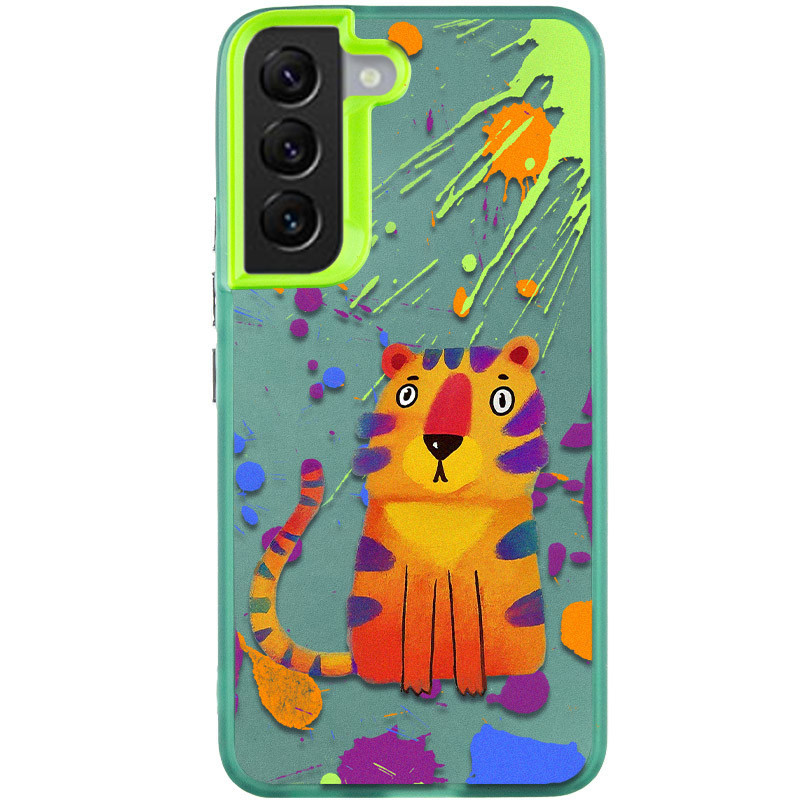 TPU+PC чехол TakiTaki Graffiti magic glow для Samsung Galaxy S22+ (Shocked tiger / Green)