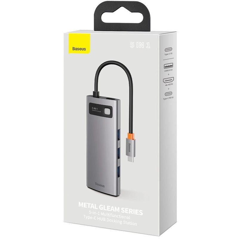 Купить Переходник HUB Baseus Metal Gleam Series 5-in-1 Type-C (CAHUB-CX) (Gray) на vchehle.ua