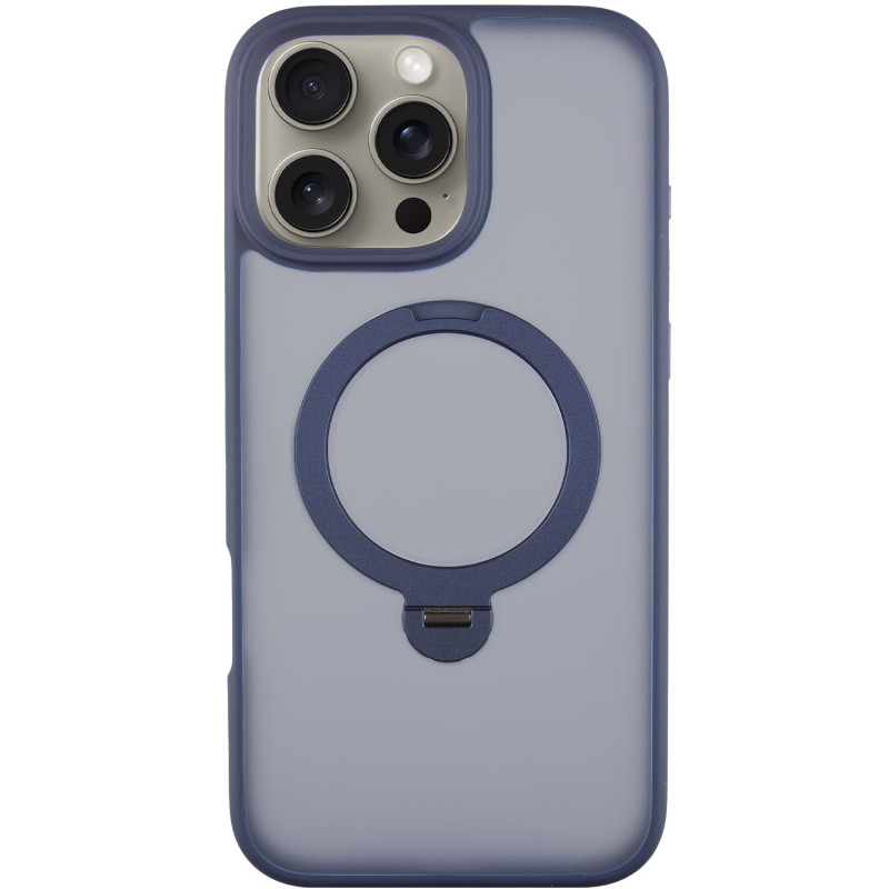 TPU+PC чехол Metal Buttons with Magnetic Safe Colorful HQ Ring для Apple iPhone 16 Pro (6.3") (Dark Blue)