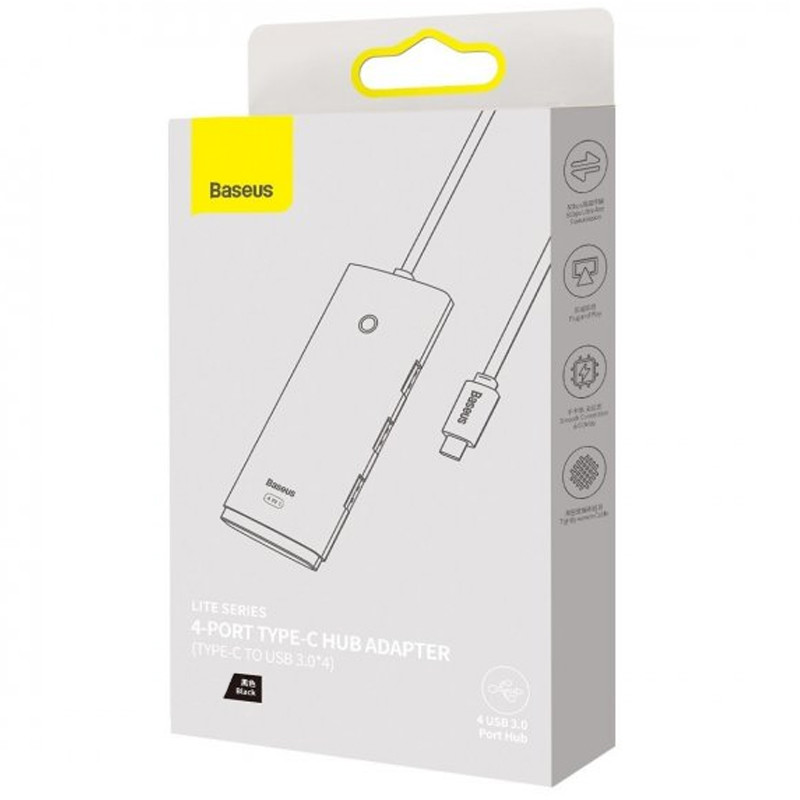 Заказать Переходник HUB Baseus Lite Series 4in1 (Type-C to 4xUSB 3.0) 25cm (WKQX03) (Black) на vchehle.ua