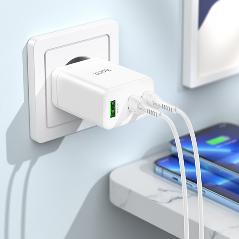 Заказать СЗУ Hoco N33 Start PD35W+QC3.0 (1USB-A/2C) + кабель Type-C to Lightning (White) на vchehle.ua