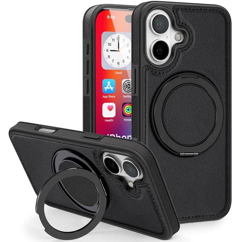 Кожаная накладка Retro with Magnetic Safe для Apple iPhone 16 (6.1") (Black)