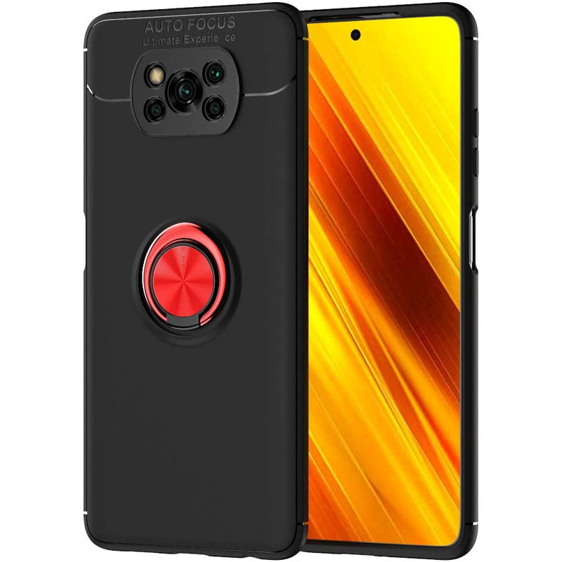 TPU чохол Deen ColorRing під магнітний тримач (opp) на Xiaomi Poco X3 NFC / Poco X3 Pro (Чорний / Червоний)