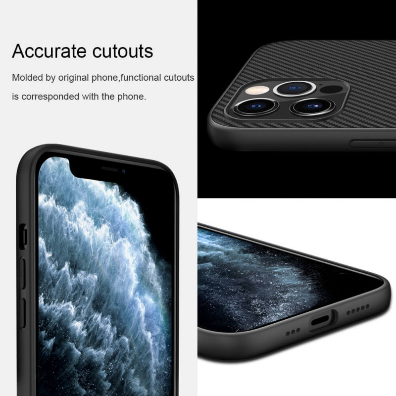 Купити Карбонова накладка Nillkin Synthetic Fiber series на Apple iPhone 12 Pro / 12 (6.1") (Чорний) на vchehle.ua