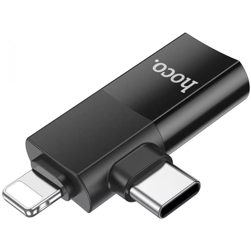 Фото Перехідник Hoco UA17 2in1 Lightning Male/Type-C Male to USB female (Black) на vchehle.ua