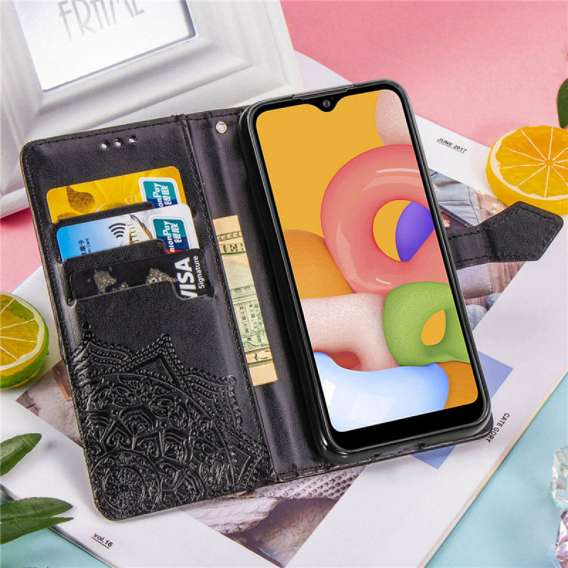 Замовити Шкіряний чохол (книжка) Art Case з візитницею на Samsung Galaxy A01 (Чорний) на vchehle.ua