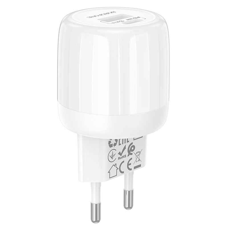 Фото МЗП Borofone BA94A Lustrous PD30W+QC3.0 (1USB-A/1C) (White) на vchehle.ua