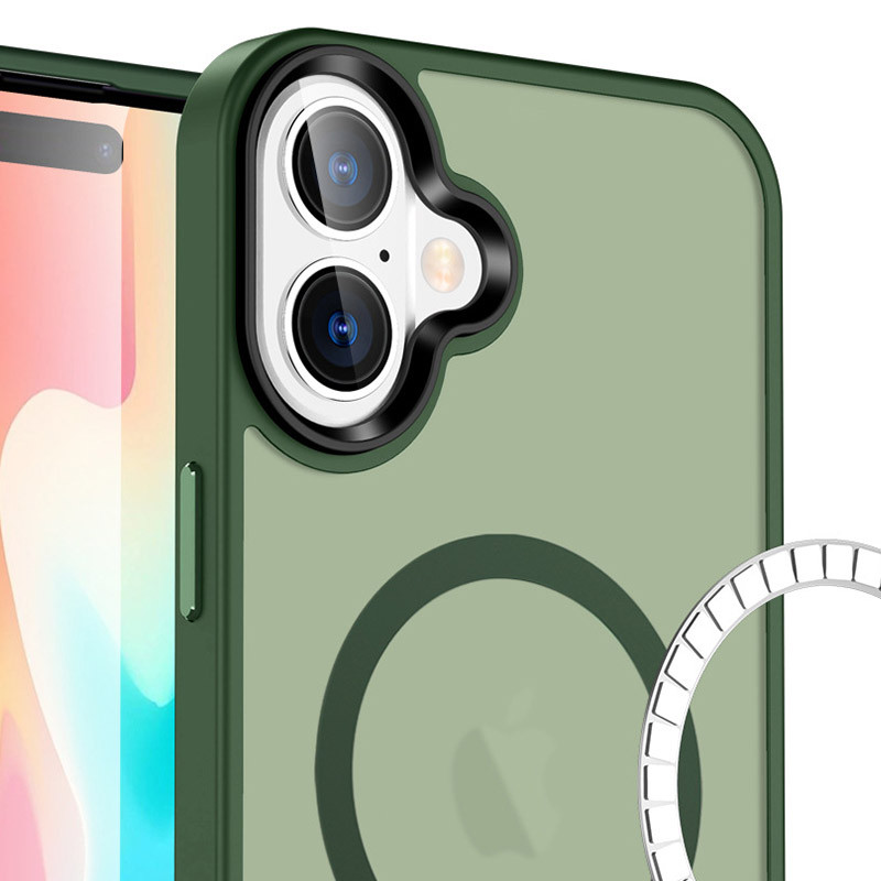 Фото TPU+PC чехол Metal Buttons with  Magnetic Safe Colorful для Apple iPhone 16 Plus (6.7") (Зеленый / Dark Green) на vchehle.ua