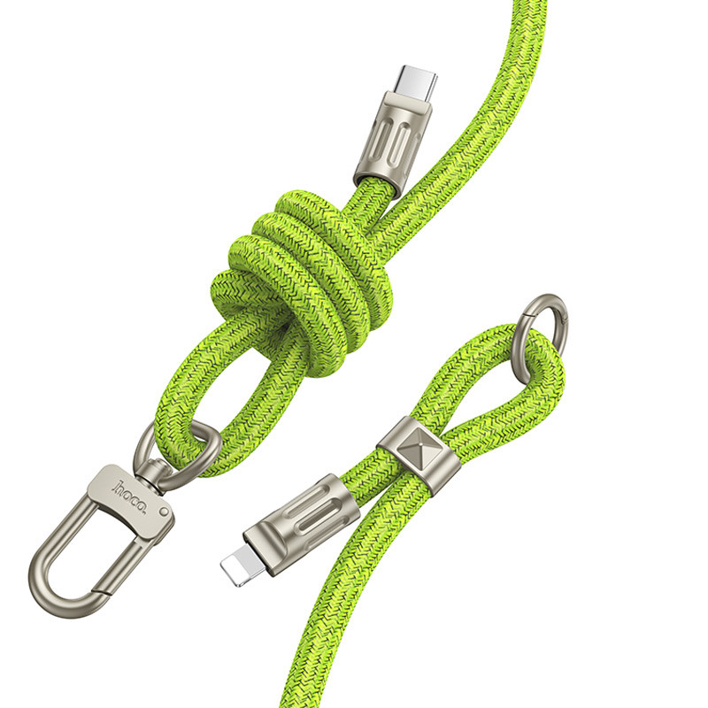 Фото Дата кабель-шнурок Hoco GH7 Elegant Type-C to Lightning (1.8m) (Fluorescent Green) на vchehle.ua