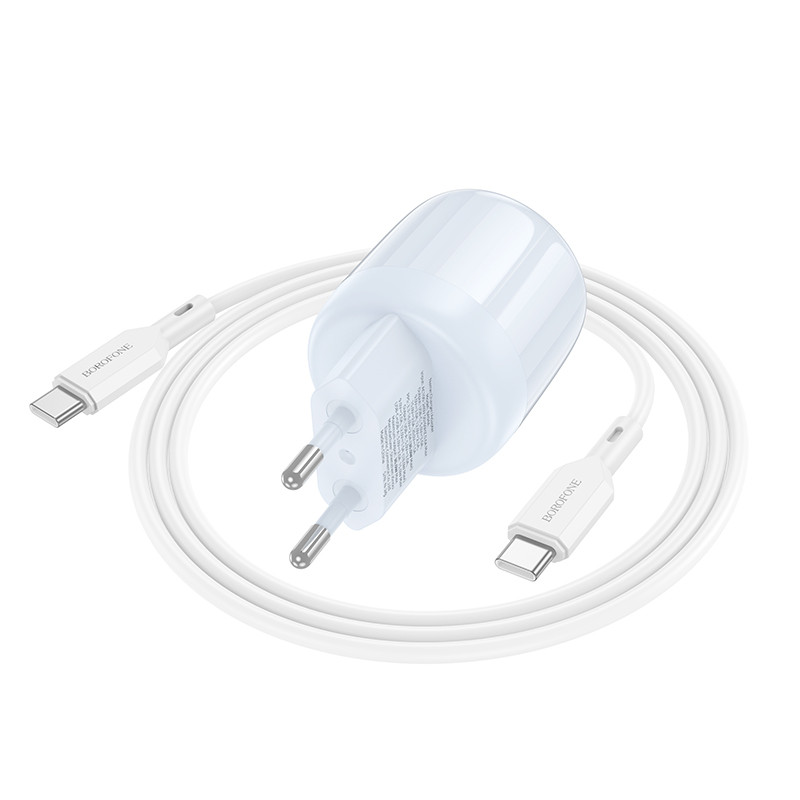 Фото МЗП Borofone BA94A Lustrous PD30W+QC3.0 (1USB-A/1C) + кабель Type-C to Type-C (Blue) на vchehle.ua