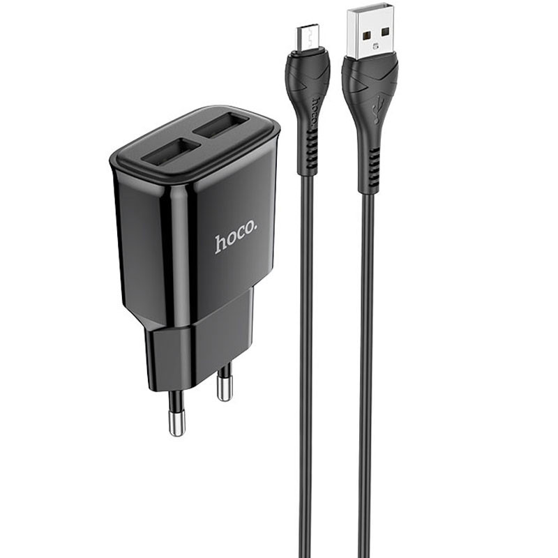 СЗУ Hoco C88A Star round 2.4A (2USB-A) + кабель USB to MicroUSB (Черный)