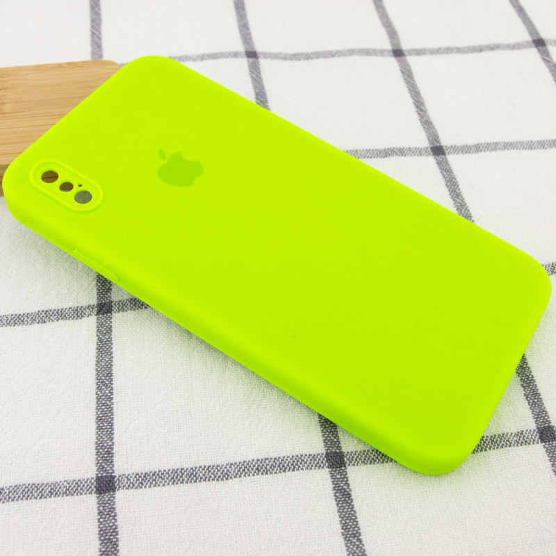 Фото Чехол Silicone Case Square Full Camera Protective (AA) для Apple iPhone XS / X (5.8") (Салатовый / Neon green) на vchehle.ua