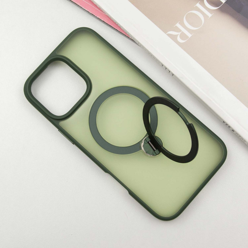 Фото TPU+PC чохол Metal Buttons with Magnetic Safe Colorful HQ Ring для Apple iPhone 16 Pro (6.3") (Green) в маназині vchehle.ua