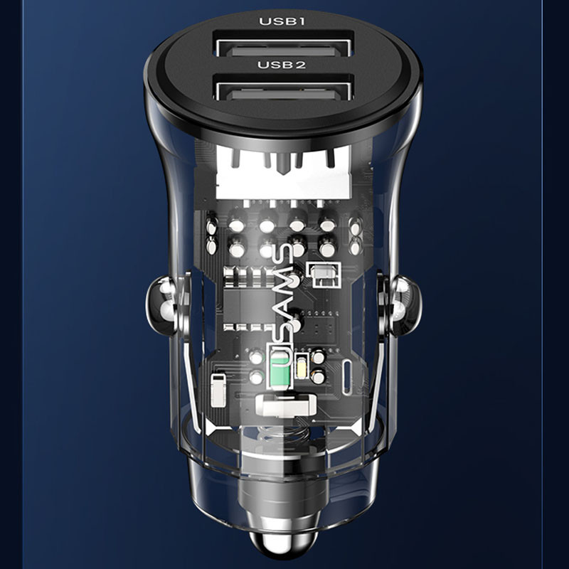 Фото АЗП Usams US-CC162 C31 2 Ports A+A (Transparent black) на vchehle.ua