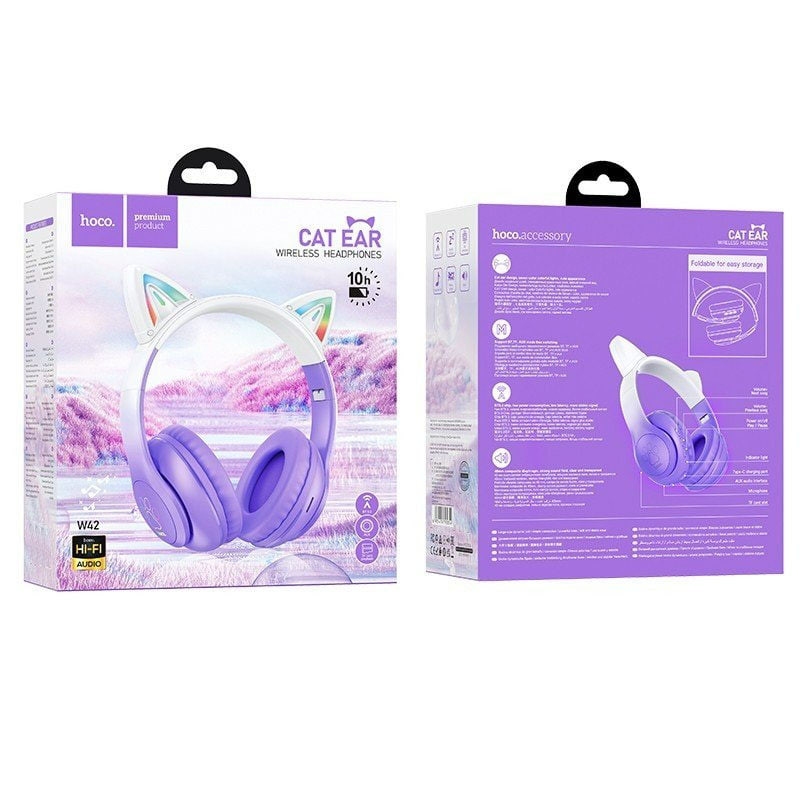 Фото Уцінка Накладні бездротові навушники Hoco W42 Cat (М'ята упаковка / Purple grape) на vchehle.ua