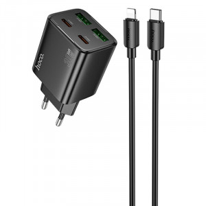 СЗУ Hoco N56 Fundador PD30W four-port (2USB-A/2C) + кабель Type-C to Lightning