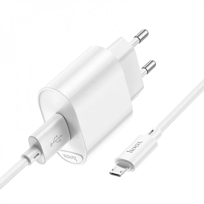 Фото СЗУ Hoco C109A Fighter QC3.0 18W (1USB-A) + кабель USB to MicroUSB (White) в магазине vchehle.ua