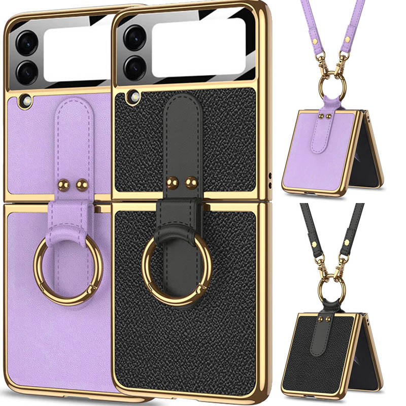 Кожаный чехол GKK with ring and strap для Samsung Galaxy Z Flip3