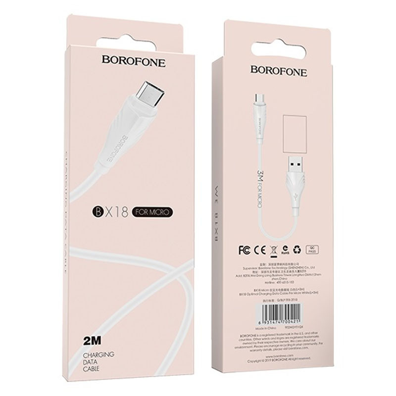 Заказать Дата кабель Borofone BX18 Optimal USB to MicroUSB (2m) (Белый) на vchehle.ua