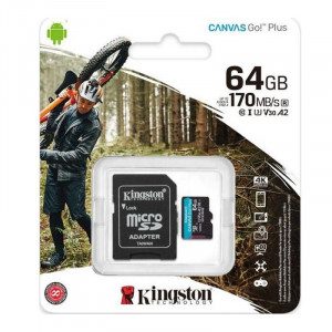 Карта пам'яті Kingston MicroSDXC 64GB (UHS-1 U3) Class 10 A2 V30 Canvas Go Plus + SD-адаптер (SDCG3)