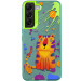 TPU+PC чехол TakiTaki Graffiti magic glow для Samsung Galaxy S21 FE (Shocked tiger / Green)