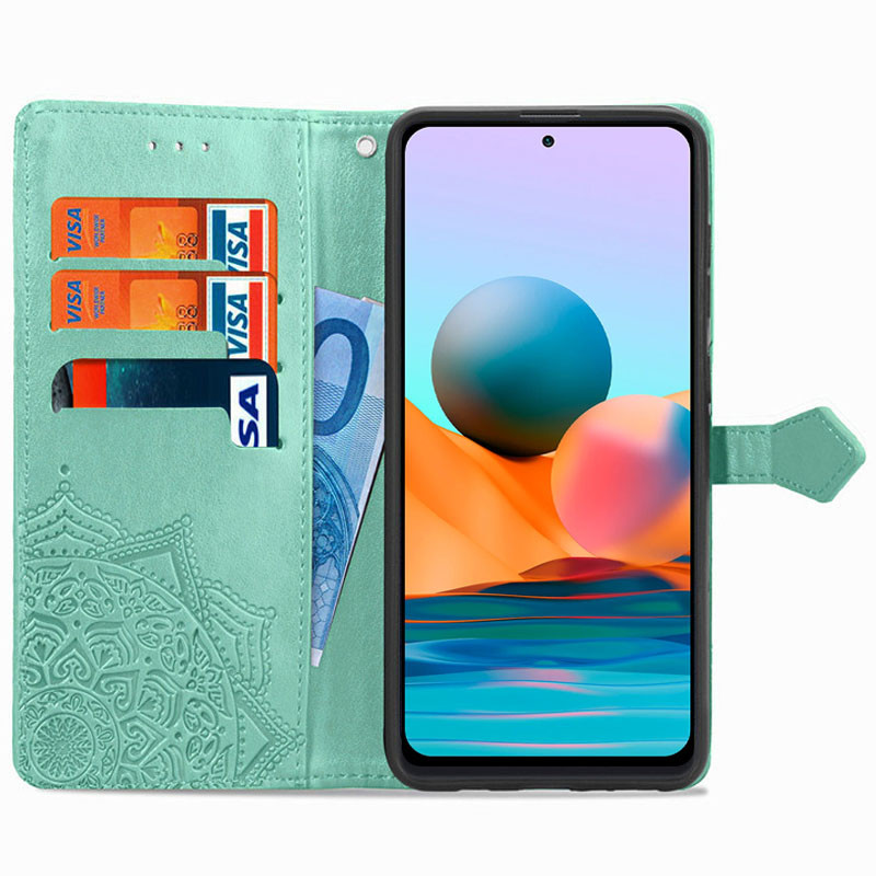 Фото Кожаный чехол-книжка Art Case с визитницей для Xiaomi Redmi Note 10 Pro / 10 Pro Max (Бирюзовый) на vchehle.ua