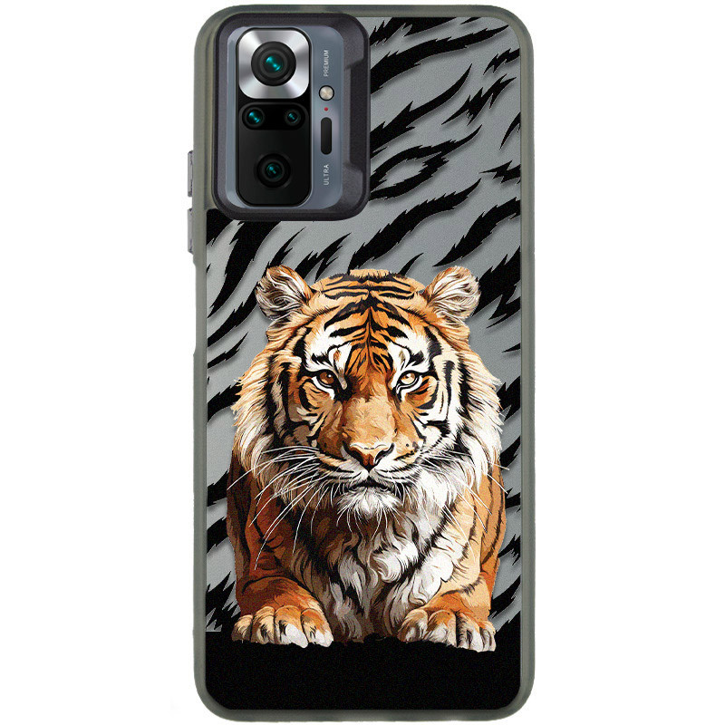 TPU+PC чехол TakiTaki Magic glow для Xiaomi Redmi Note 10 Pro / 10 Pro Max (Tiger on the ground / Black)