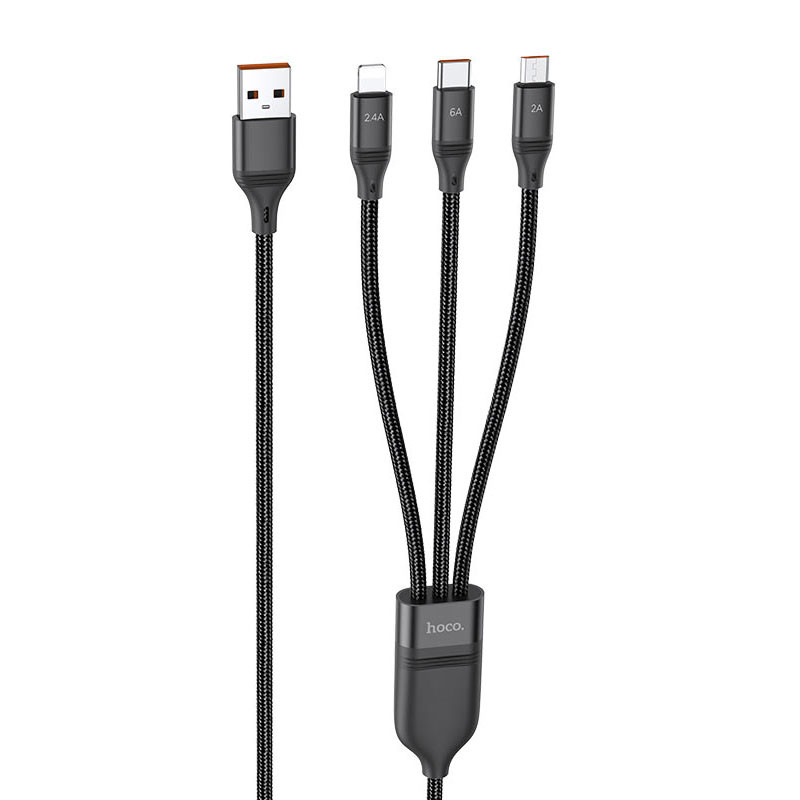 Дата кабель Hoco U104 Ultra 6A 3in1 Lightning-MicroUSB-Type-C (1.2m) (Черный)