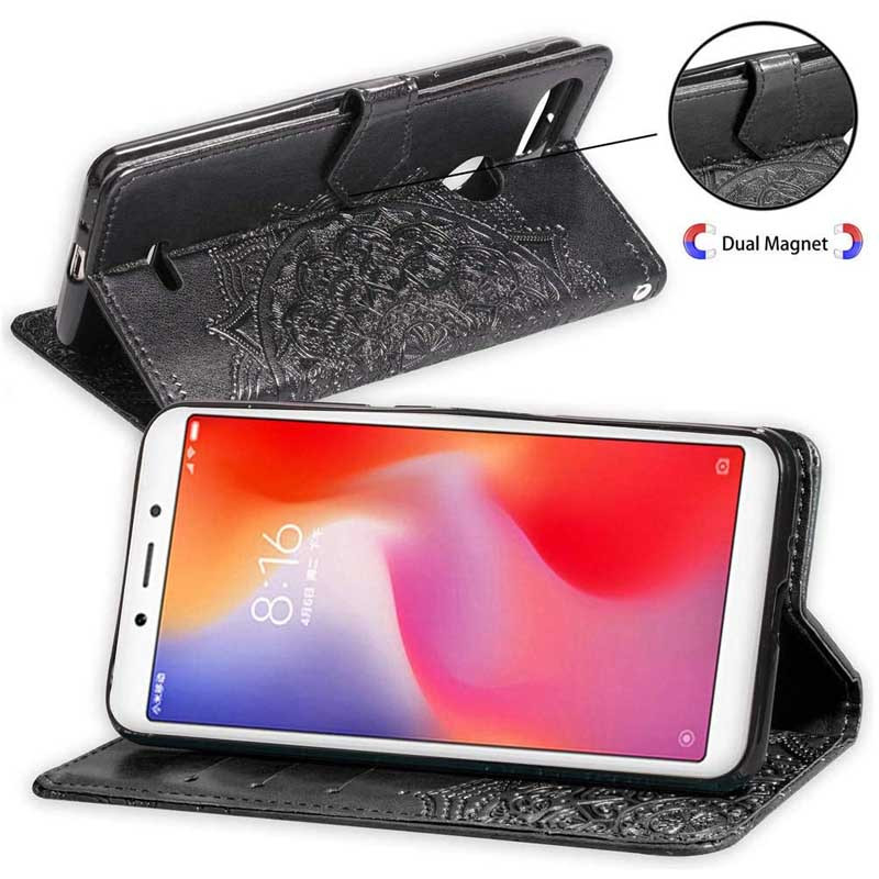 Кожаный чехол-книжка Art Case с визитницей для Xiaomi Redmi 6 (Черный) в магазине vchehle.ua