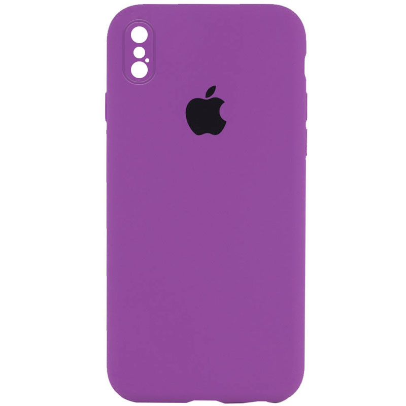 Чохол Silicone Case Square Full Camera Protective (AA) на Apple iPhone XS / X (5.8") (Фіолетовий / Grape)