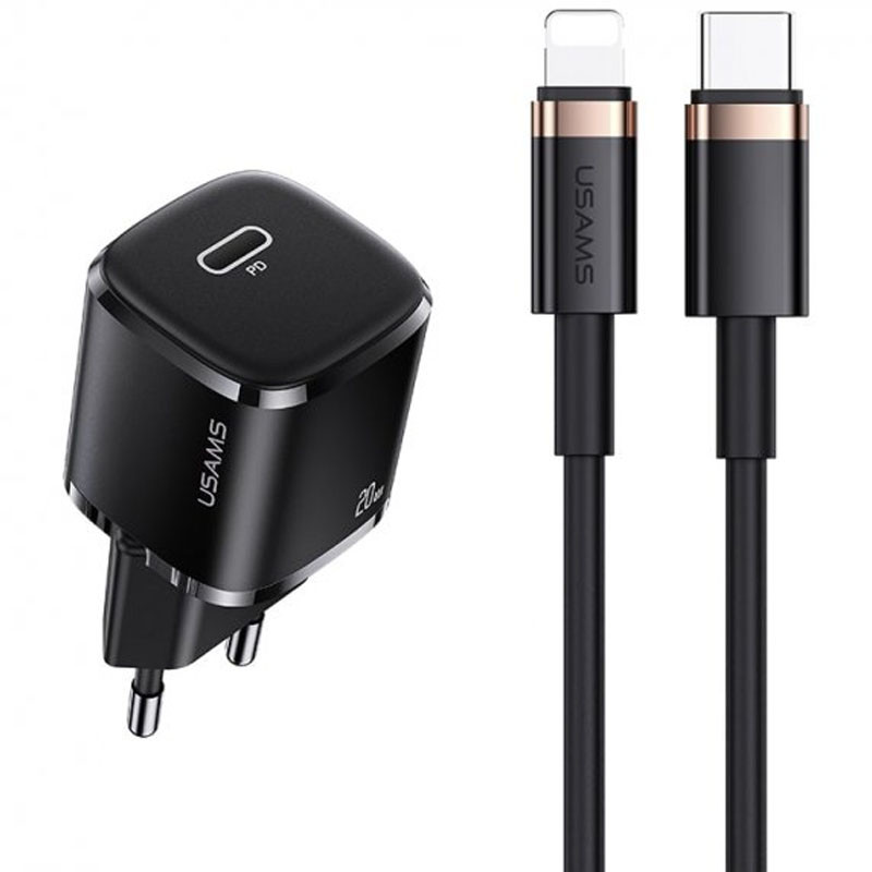 СЗУ Usams US-XFK T36 20W (1USB-C) + кабель Type-C to Lightning (Black)