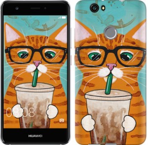 Чехол Зеленоглазый кот в очках для Huawei Nova