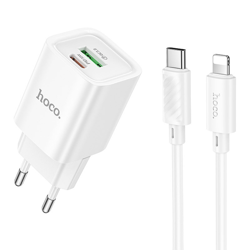 МЗП Hoco C149A Charm PD30W+QC3.0 (1USB-A/1C) + кабель Type-C to Lightning (White)