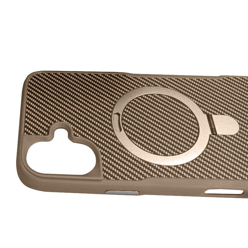 Фото TPU+PC чехол Metal Buttons with Magnetic Safe Carbon Ring для Apple iPhone 16 (6.1") (Золотой) на vchehle.ua