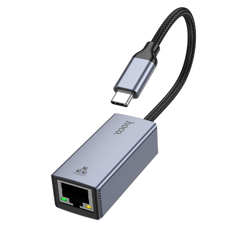 Фото Інтернет адаптер Hoco UA37 1000 Mbps (Type-C to RJ45) (Metal gray) в маназині vchehle.ua