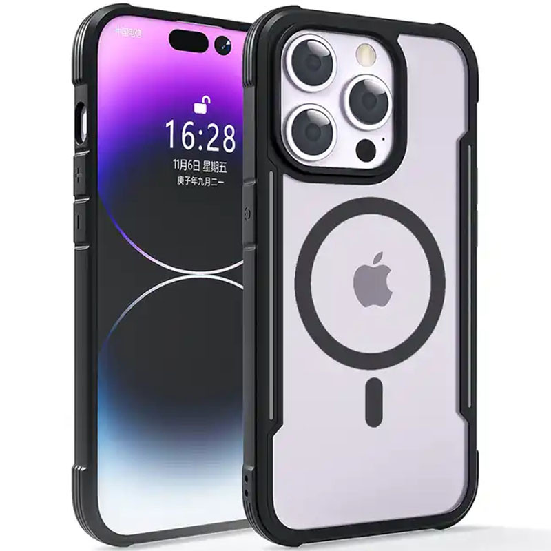 TPU+PC чохол Defense Clear with Magnetic Safe на Apple iPhone 15 Pro Max (6.7") (Чорний)