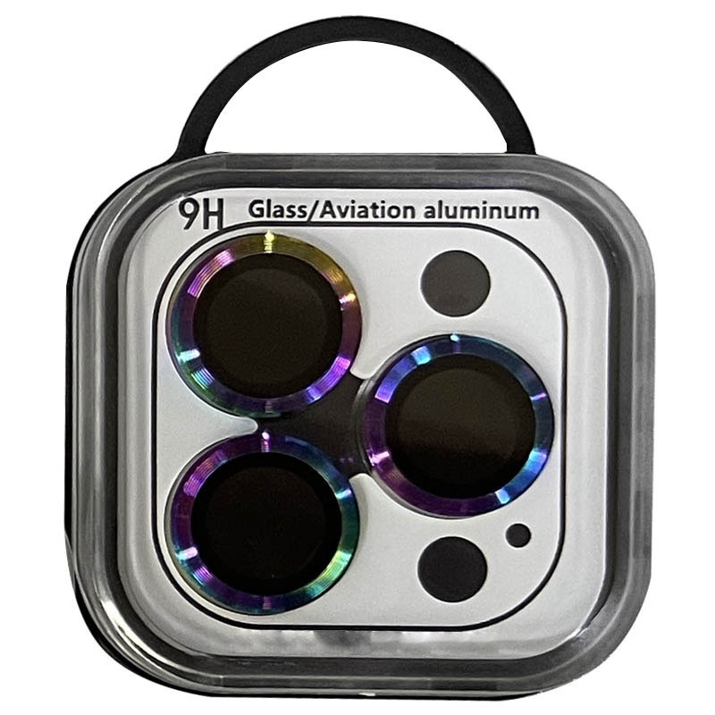 Фото Защитное стекло Metal Classic на камеру (в упак.) для Apple iPhone 14 Pro (6.1") / 14 Pro Max (6.7") (Сиреневый / Rainbow) на vchehle.ua